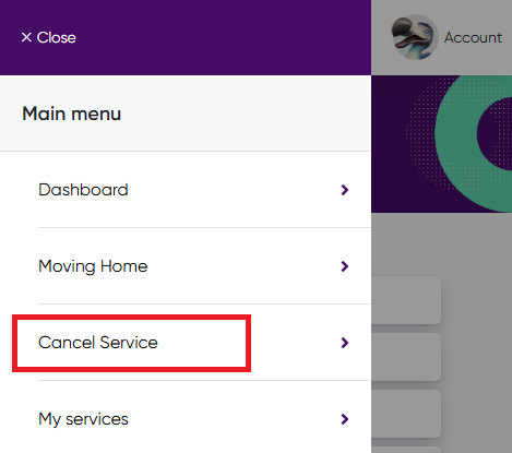 Image of menu showing cancel option