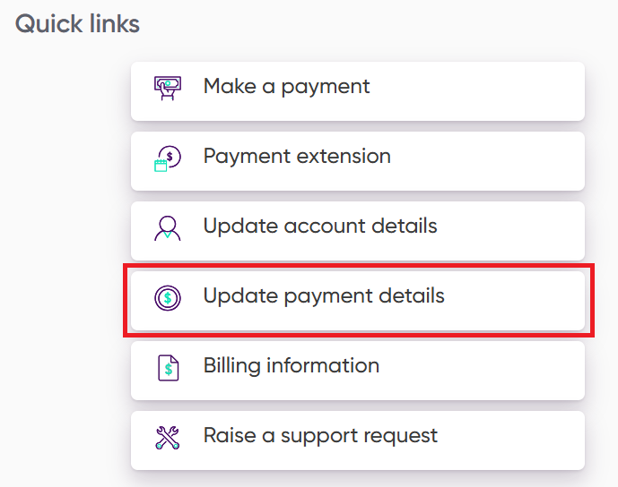 Select update payment details from the list